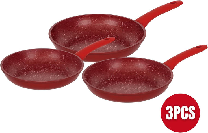 Herzberg, HG04807-RED, Antihaft-Pfannenset, ergonomische Silikongriffe, ohne PFOA, hervorragende Wär