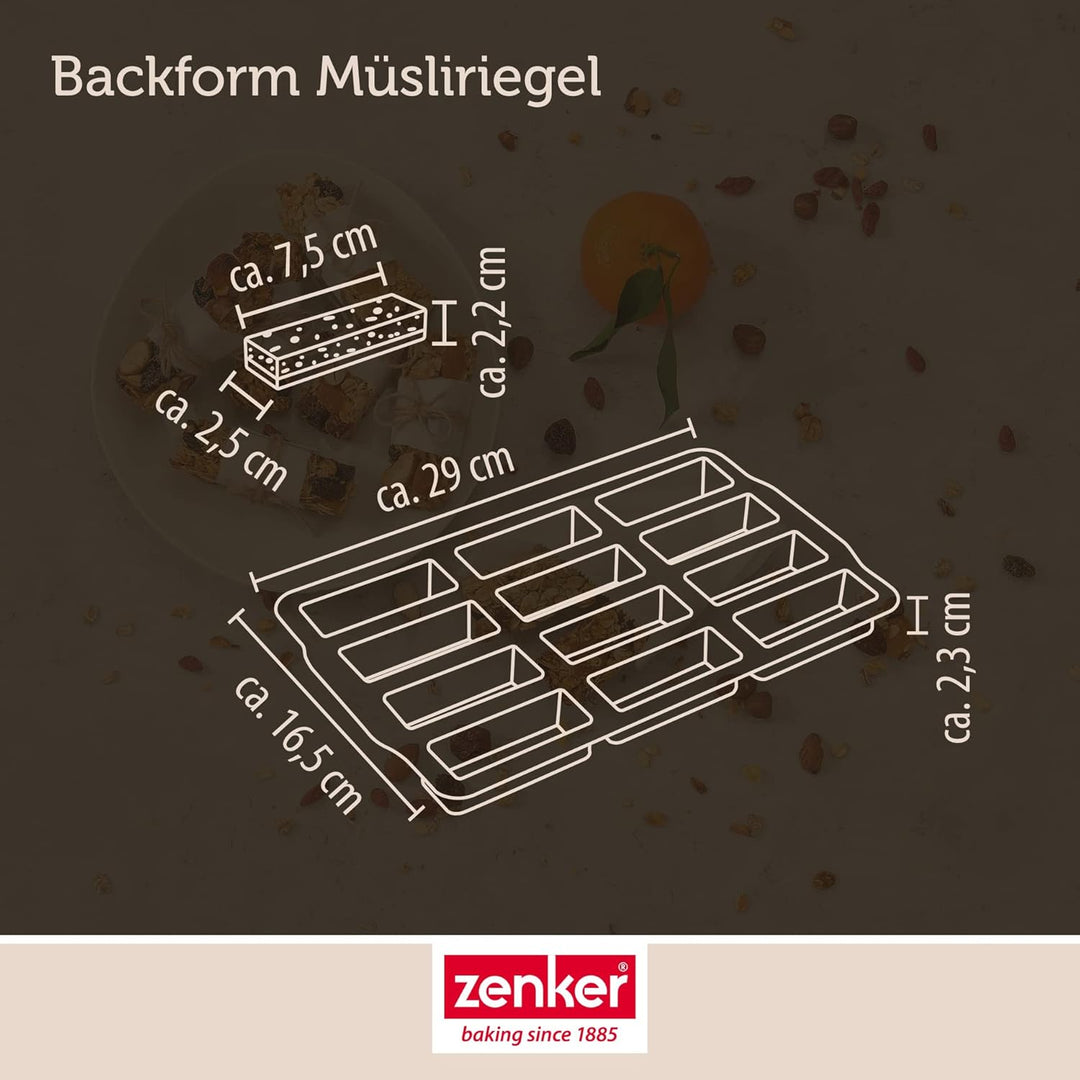 Zenker Müsliriegel Backform 2er-Set – Silikonform zum Backen von insgesamt 24 Riegel – Müsliform aus