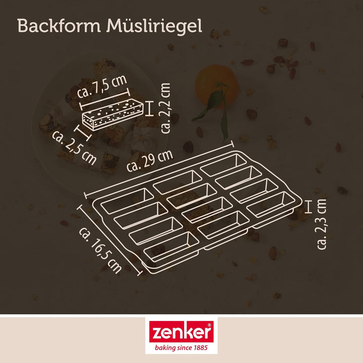 Zenker Müsliriegel Backform 2er-Set – Silikonform zum Backen von insgesamt 24 Riegel – Müsliform aus