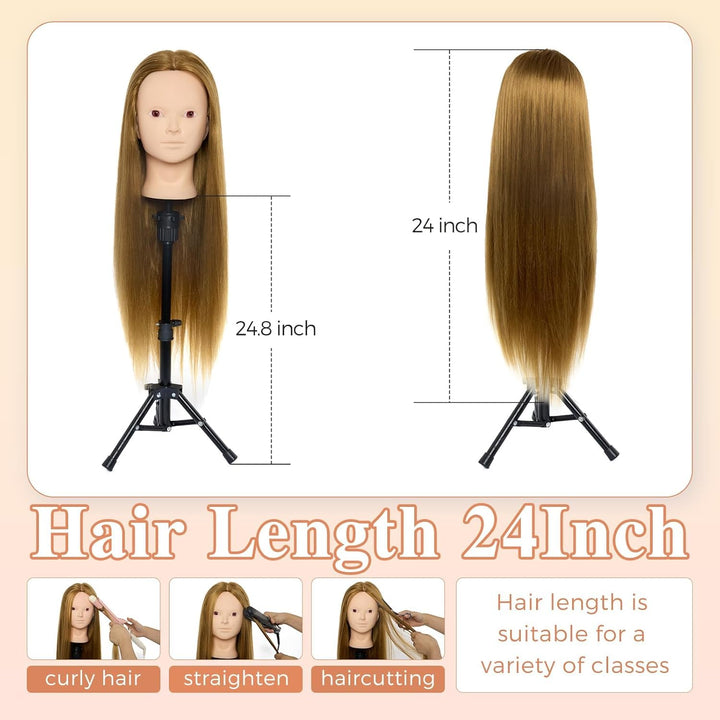 Neverland 24 inch Schminkkopf Frisierkopf Friseur mit Ständer 50% Echthaar Haar Übungskopf Trainings