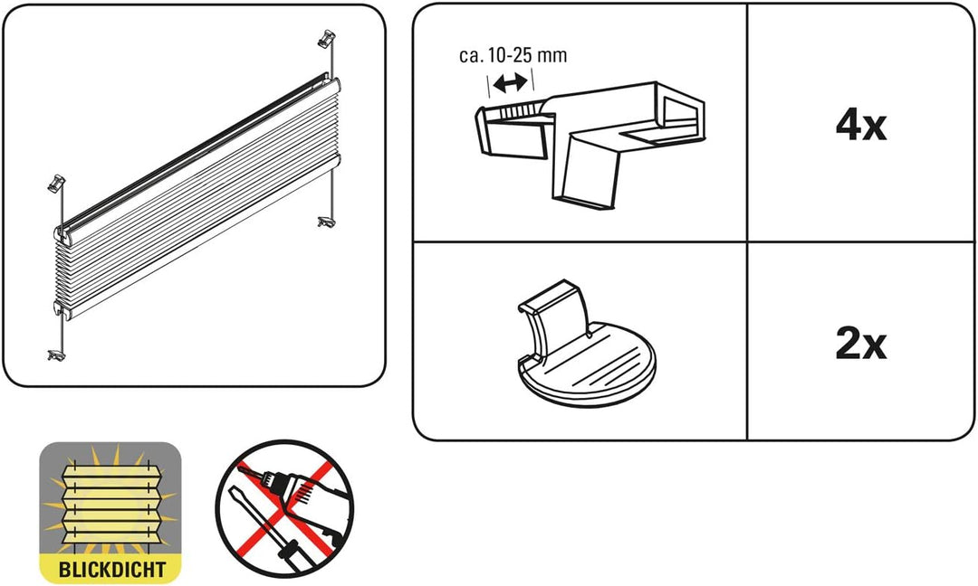 GARDINIA EASYFIX Plissee ohne Bohren, Zum Klemmen, Blickdichtes Falt-Rollo, Inkl. Aller Montage-Teil