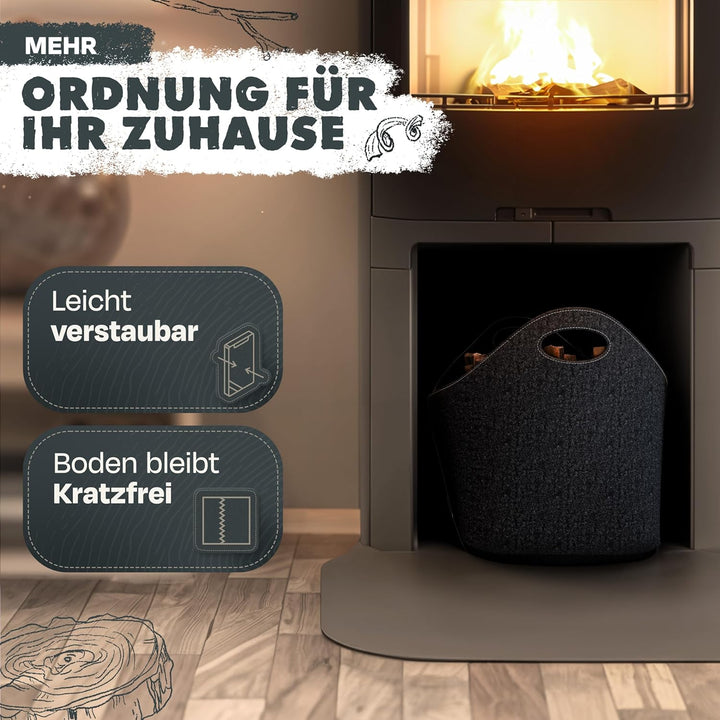 Xcelenze - XXL Kaminholzkorb Filzkorb extra dicker Filz & verstärkte Griffe | Holzkorb Filztasche fa