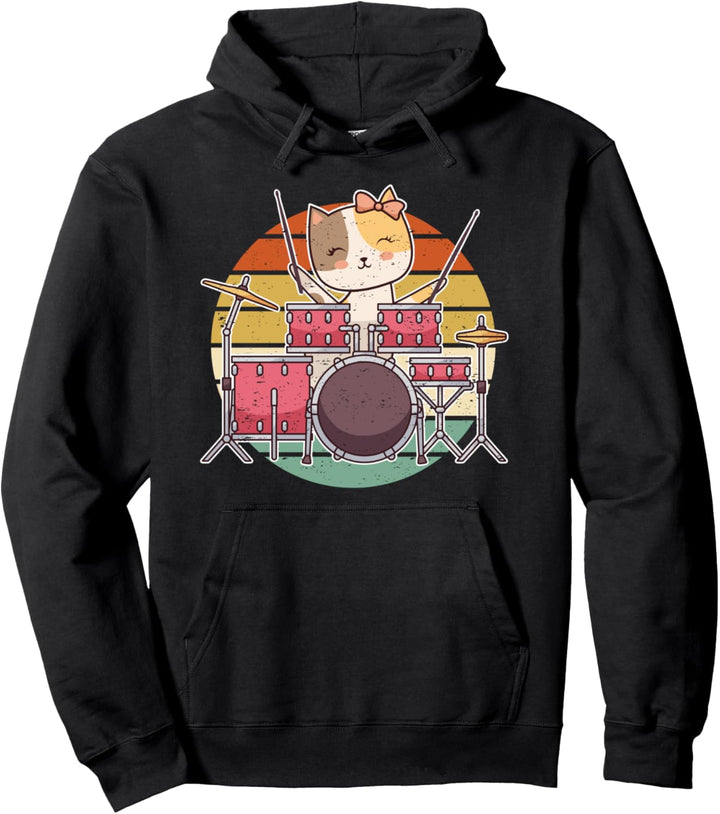 Schlagzeuger Drummer Percussion Trommeln I Katze Schlagzeug Pullover Hoodie