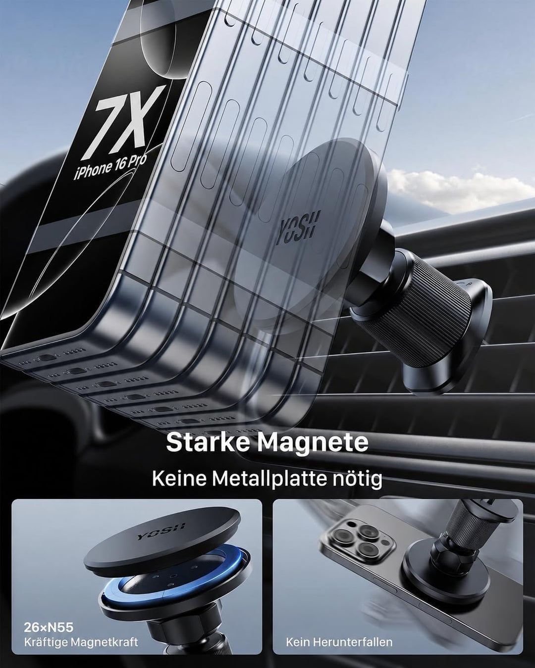 YOSH für MagSafe Handyhalterung Auto, Magnetische Handyhalterung Auto, 360° drehbare Halterung für A