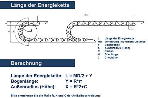 Energiekette CK 24, 60mm breit, Länge 1000mm/736mm (17 Glieder + Anschlusselemente)