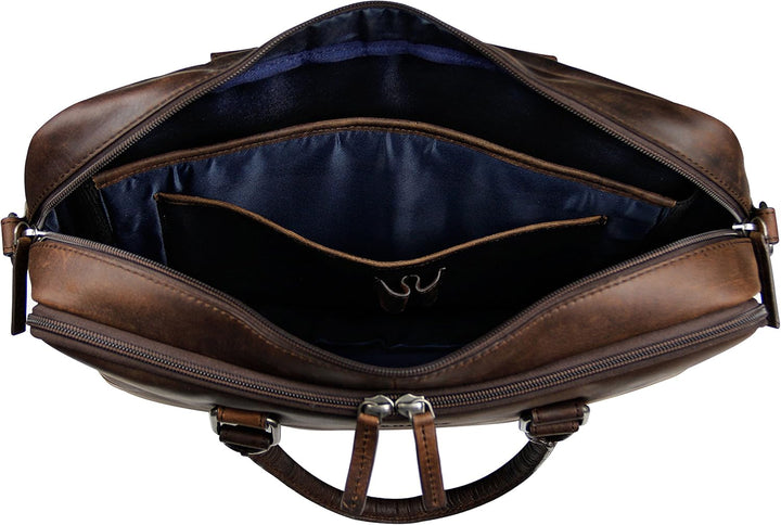 KLONDIKE 1896 Aktentasche Earl Echt Leder Herren, Damen | | 021009 Dark Brown, Dark Brown