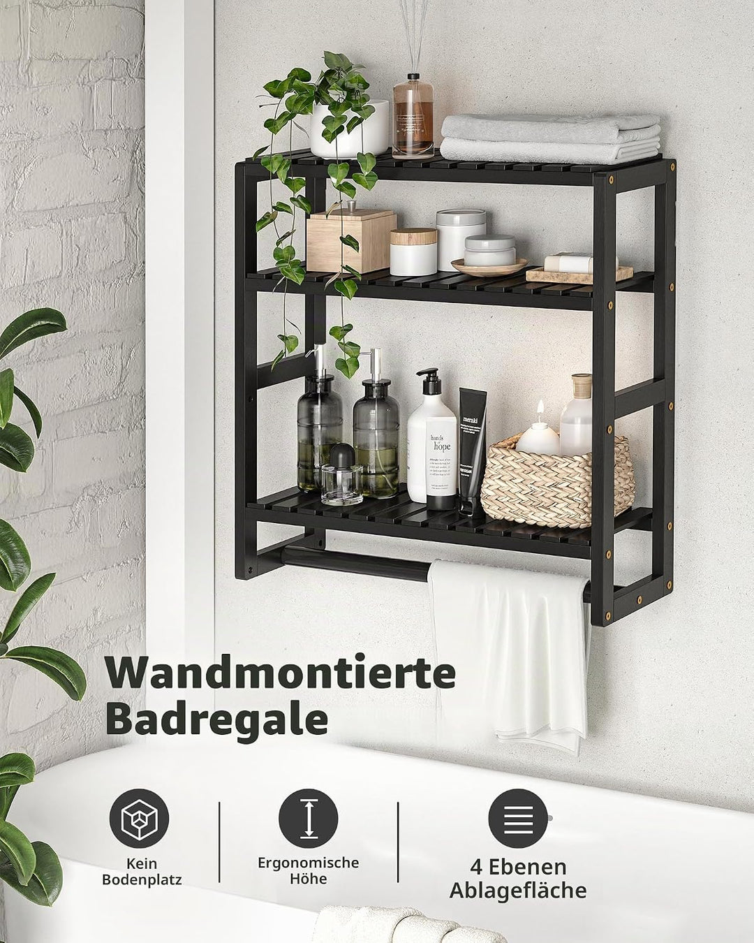 Galood Badezimmerregale, Wandmontage, 3 Etagen, platzsparend, Eckregal, Organizer, Bambus-Handtuchha