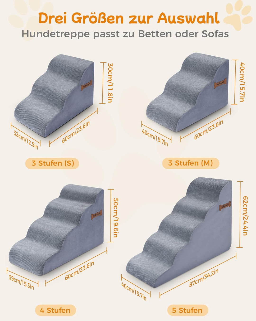 Hundetreppe für Kleine Hunde 50 cm Hohe 4-stufige Hundefootstool 40x70x50CM für Sofa und hohes Bett,