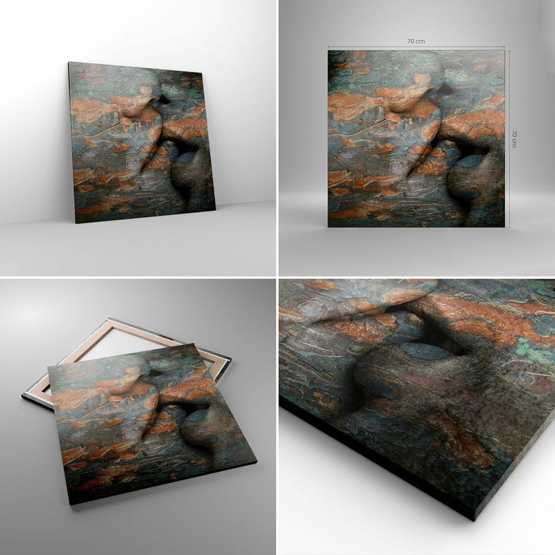 Bilder auf Leinwand 70x70cm Leinwandbild Frau Mann Kuss Abstraktion Gross Wanddeko Bild Schlafzimmer