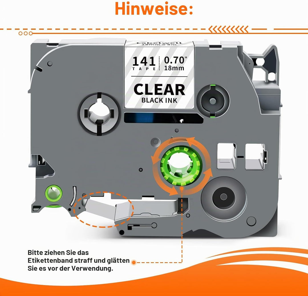 3x Labelwell kompatibel TZe-141 Schriftband Transparent 18mm Ersatz für Brother Ptouch Clear Tape TZ