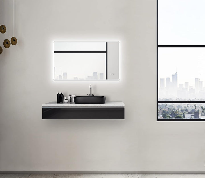 Talos LED Badspiegel, Sun 120 x 70 cm - Lichtumrahmung -Lichtfarbe 4200K - Digitaluhr - Modernes