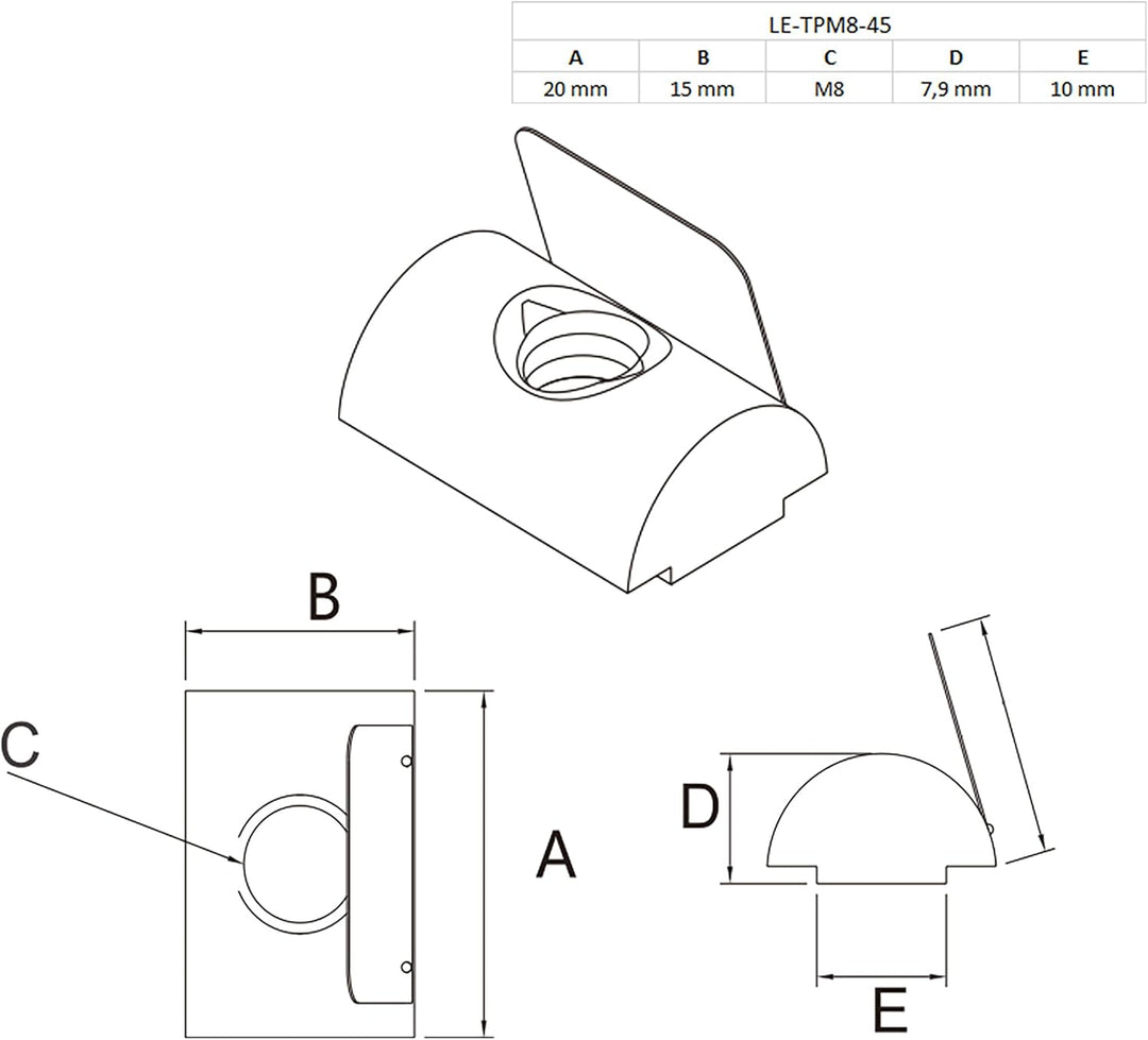 Nutenstein mit Federblech M8 Nut 10 für Aluprofil 45-er 100 Stück, 100 Stück