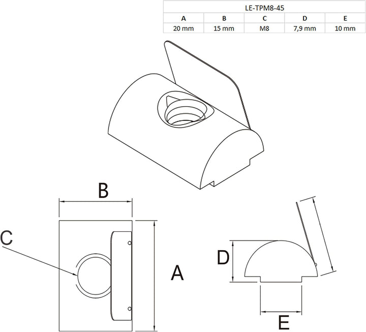 Nutenstein mit Federblech M8 Nut 10 für Aluprofil 45-er 100 Stück, 100 Stück
