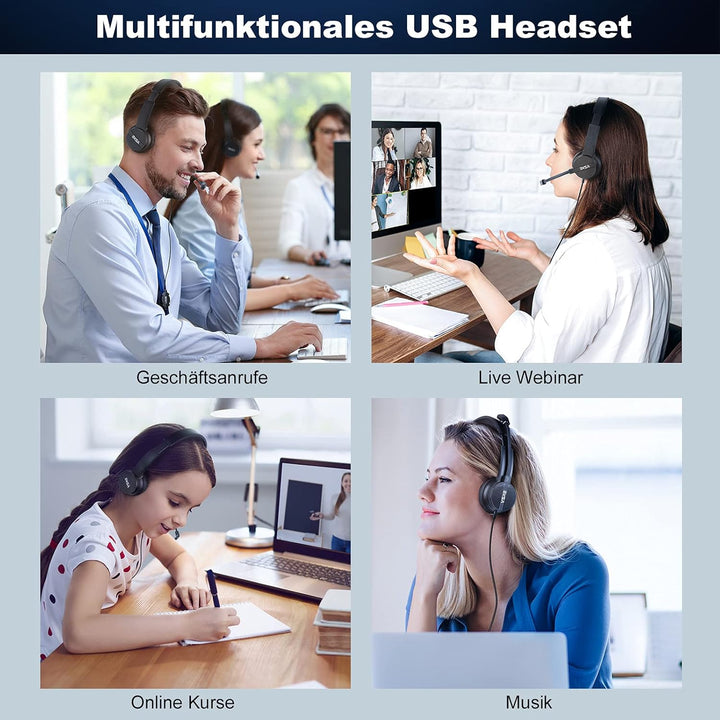 EKSA H12E USB PC Headset mit Mikrofon, Business Headset mit Rauschunterdrückung Mic, Stummschalter &