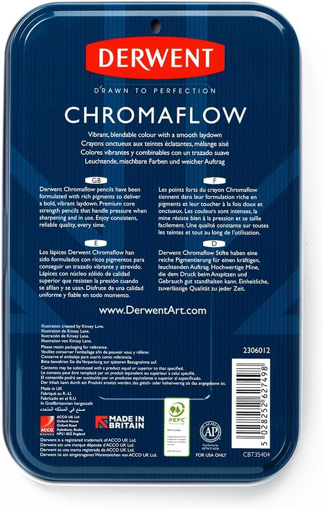 Derwent Chromaflow Buntstifte im 36er Set in Metallbox, 3,5 mm Minenstärke, Mischbar mit Geschmeidig