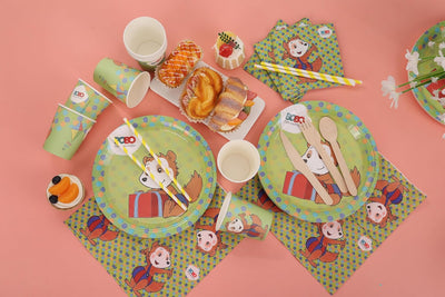 Bobo Siebenschläfer Party Set - Umfassendes Partyzubehör für 8 Kinder inkl. Pappteller, Pappbecher,