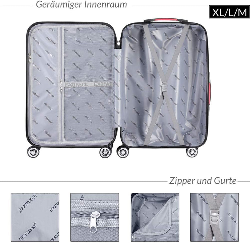 Monzana® Koffer Handgepäck Trolley mit TSA Schloss Zwillingsrollen Teleskopgriff Standfüsse Grösse X