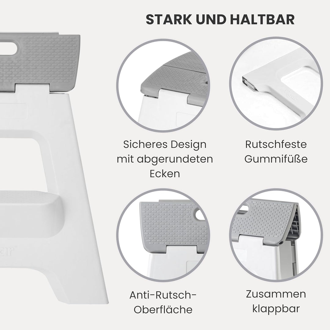 Vigar Compact zweistufiger Tritthocker klappbar 40 cm mit Griffen, Grau, 43x39x40 Grau 40 cm | doppi