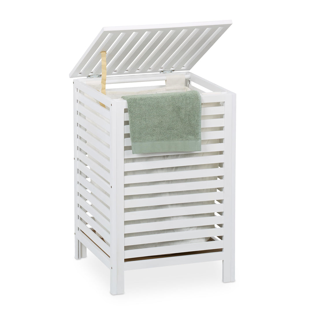 Relaxdays Wäschetruhe, herausnehmbarer Innensack, 63 l, HBT: 65,5x45x45 cm, Wäschesammler mit Deckel