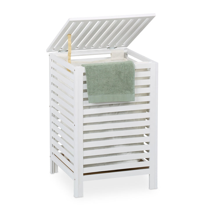 Relaxdays Wäschetruhe, herausnehmbarer Innensack, 63 l, HBT: 65,5x45x45 cm, Wäschesammler mit Deckel