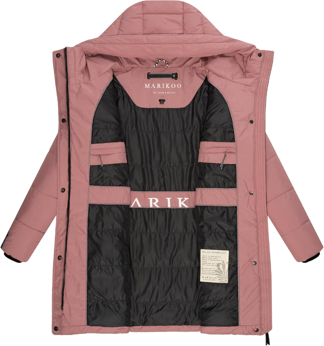 MARIKOO Damen Wintermantel Warmer Steppmantel lang mit Kapuze und hohem Kragen Karumikoo XVI XS-3XL