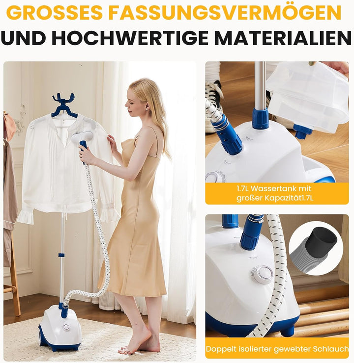 Sweetcrispy Kleiderdampfer 1500 W, leistungsstarker Steamer, vertikaler Dampfbügler mit Rollen, 1,7