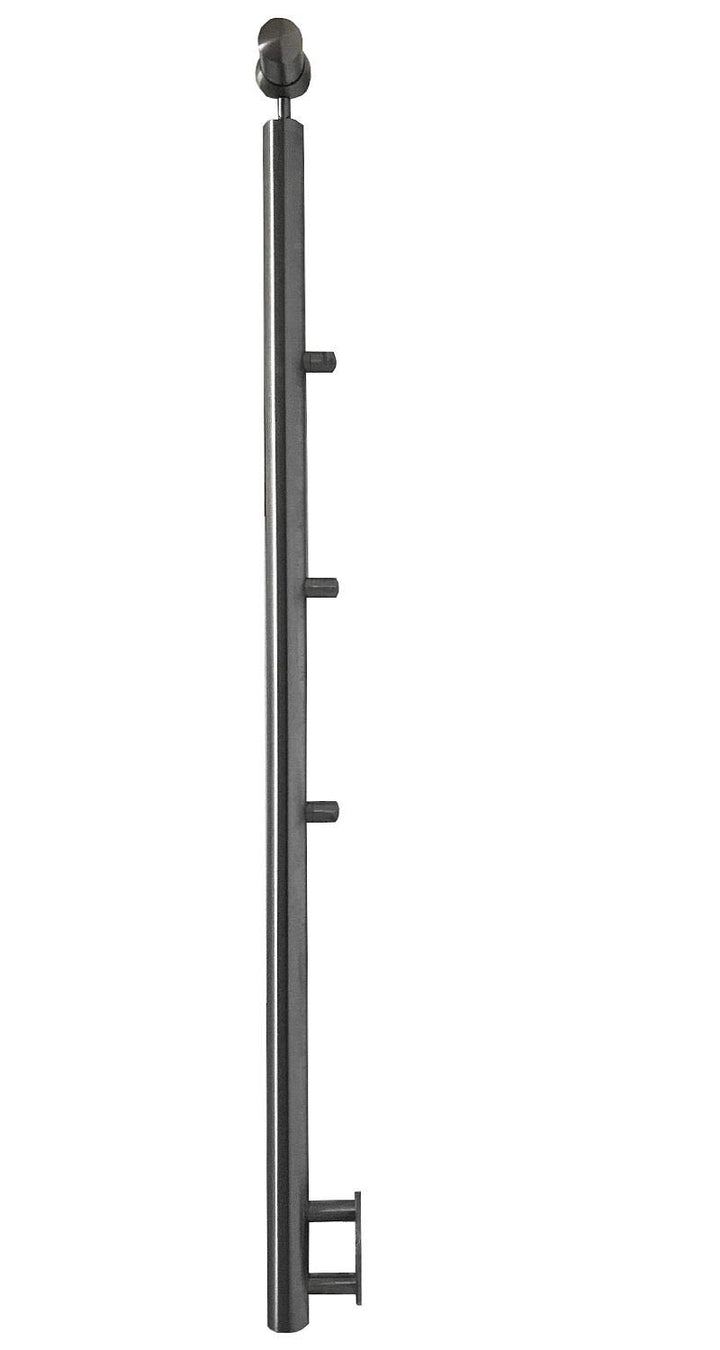 TIBU Einzelner Edelstahl Geländer Handlaufpfosten für seitliche Montage 3 Streben Seitenabstand 70mm