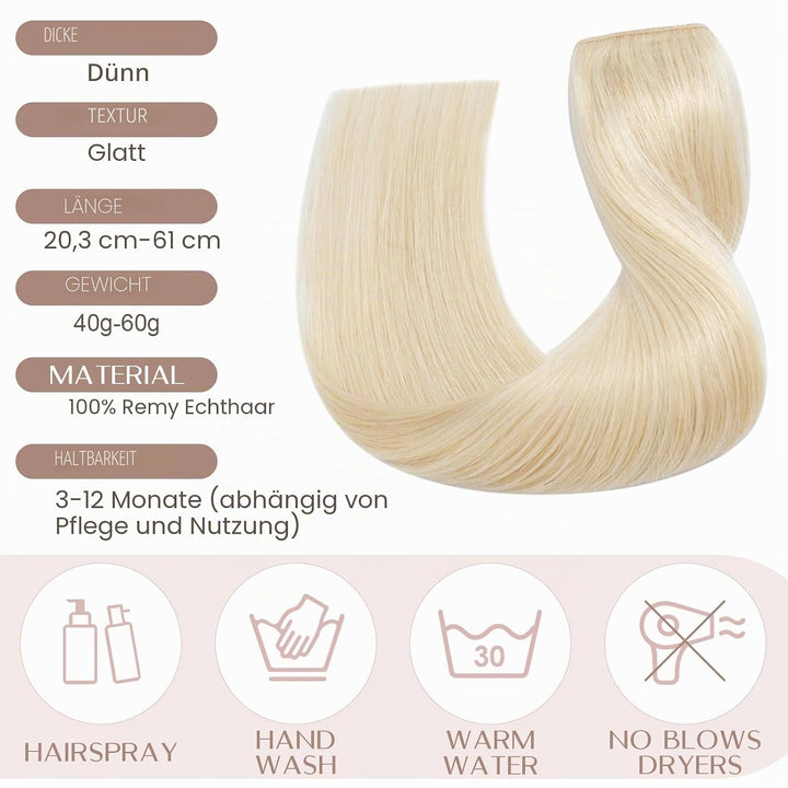 SEGO Clip in Extensions Echthaar 1 Tresse Haarverlängerungen Remy 7A ein Teilig Set 5 Klips Haarteil