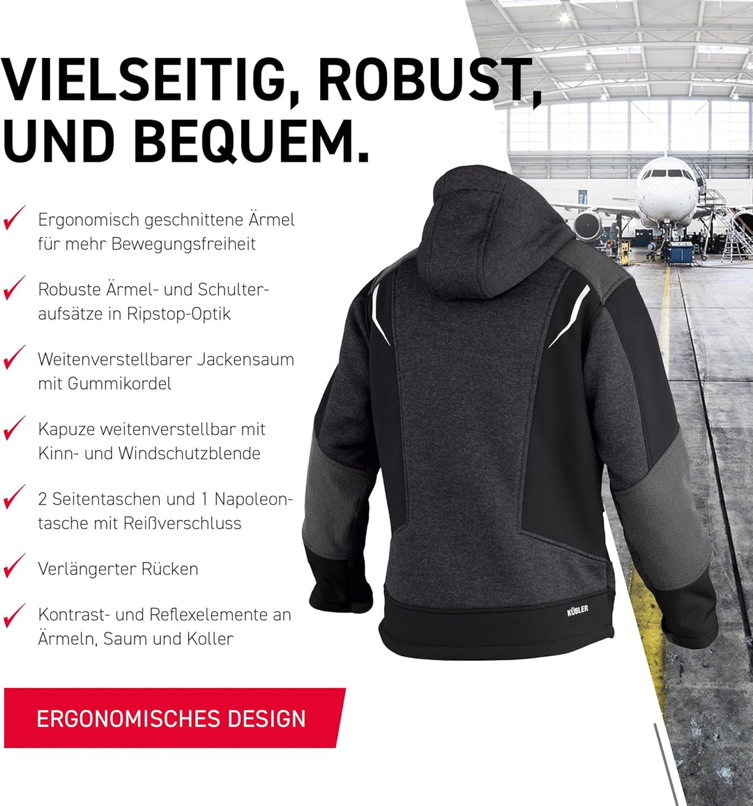KÜBLER Workwear KÜBLER Weather Strickjacke grau, Grösse XL, Unisex-Strickjacke aus Mischgewebe, Funk