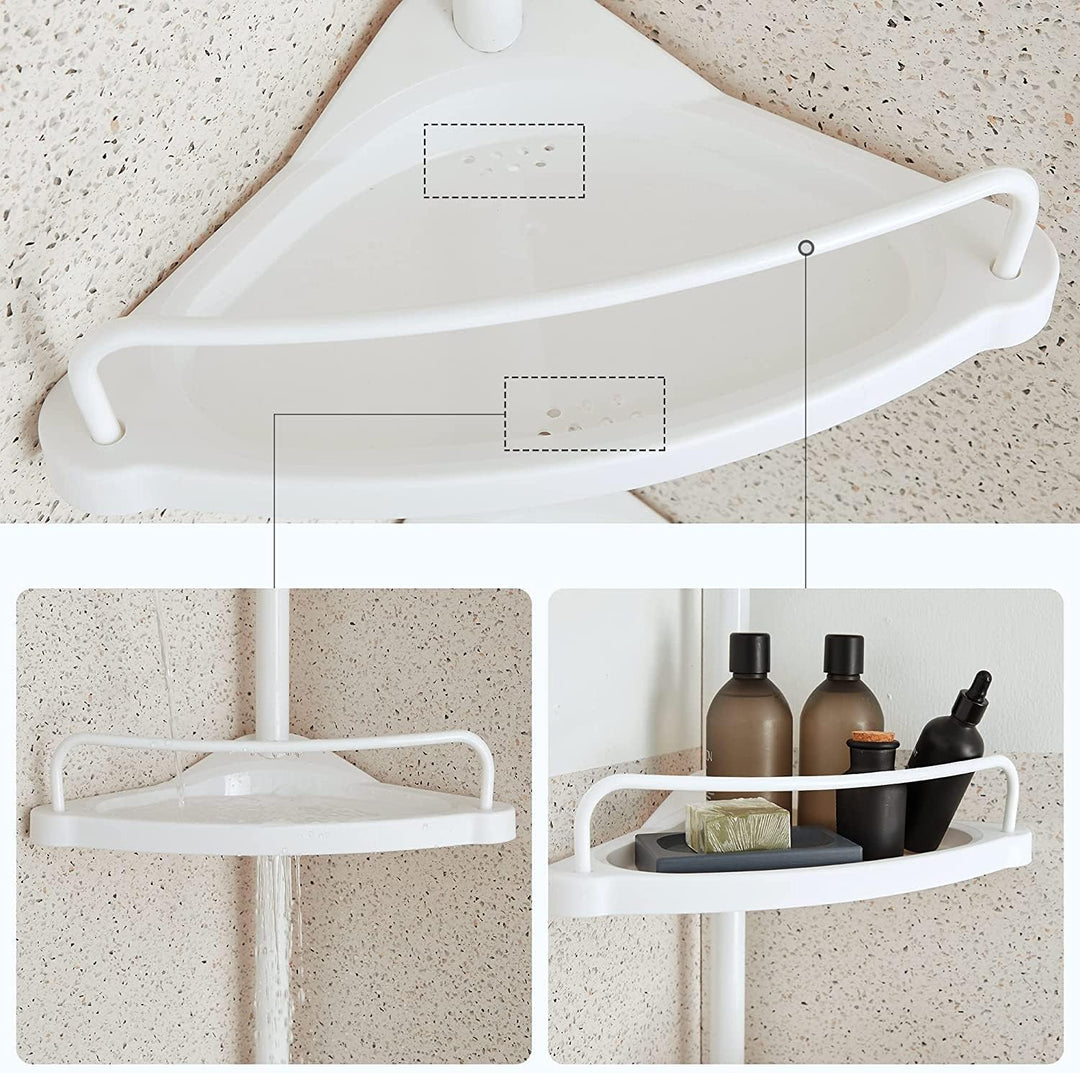SONGMICS 85-305 cm Duschregal für Badezimmer mit Teleskoprohren und 4 Ablagen BCB001A Weiss/Flyaway