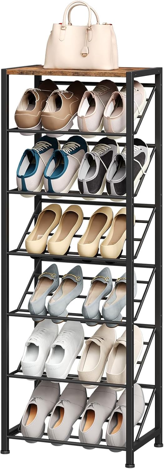 HOOBRO Schuhregal mit 7 Ablagen, Schuhablage, Schuh-Organizer, Industriestil Schuhständer, Schuhschr