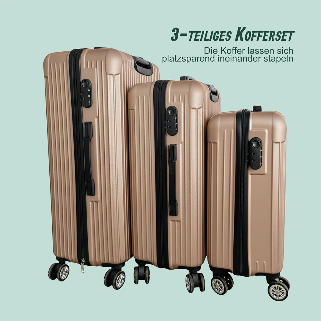 Relaxdays Kofferset, 3-teilig, 4 Rollen, Hartschale, 3 Grössen, Teleskopgriff, Zahlenschloss, Reisek