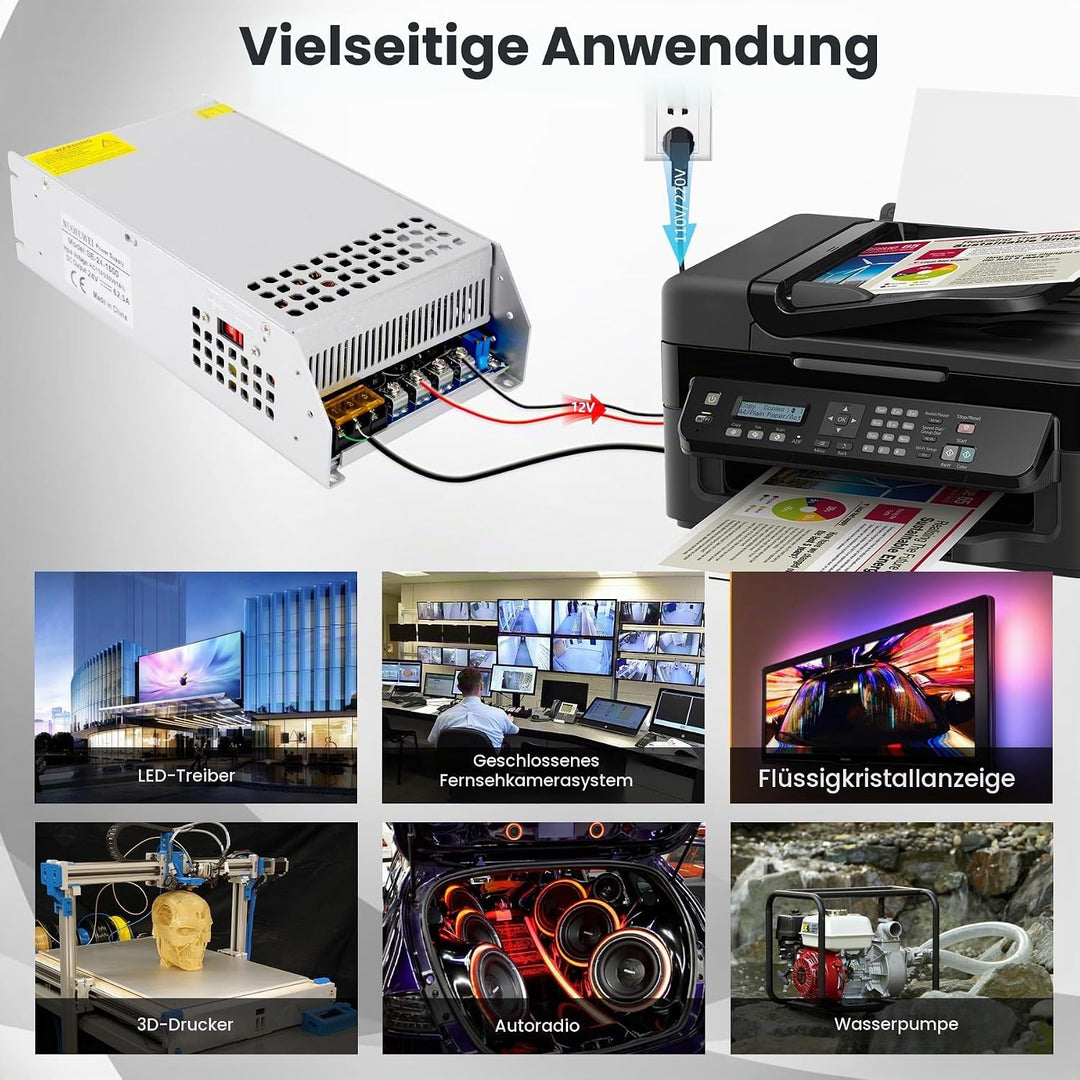 DC 12V 125A 1500W Netzteil Transformator Schalternetzteil 110V/220V AC auf DC 12Volt 125A Netzteil T