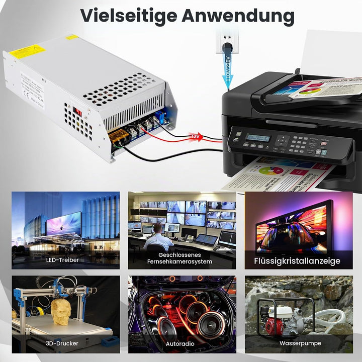 DC 12V 125A 1500W Netzteil Transformator Schalternetzteil 110V/220V AC auf DC 12Volt 125A Netzteil T