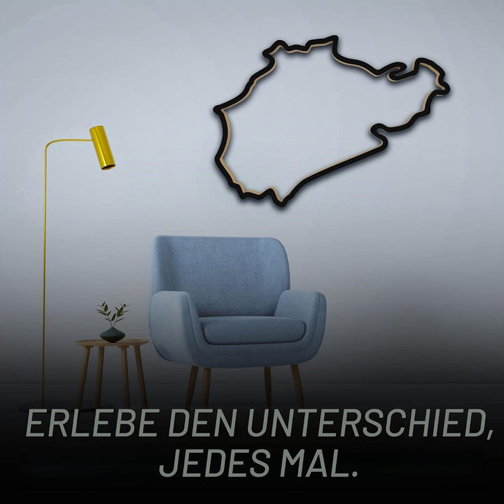 Racetrackart Holzskulptur Deko – Rennstrecke Nürburgring Nordschleife, Wandverzierung, 46 cm, Holzsk