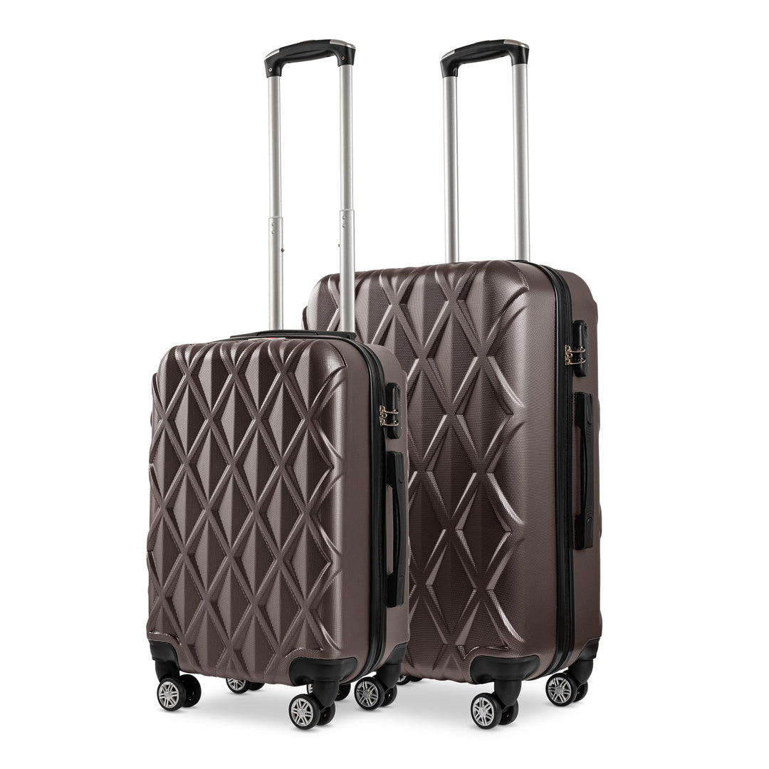 2er Hartschalen-Kofferset Braun (M+L) | Premium-Qualität ABS-Gepäcktrolley & Design-Muster | Origina