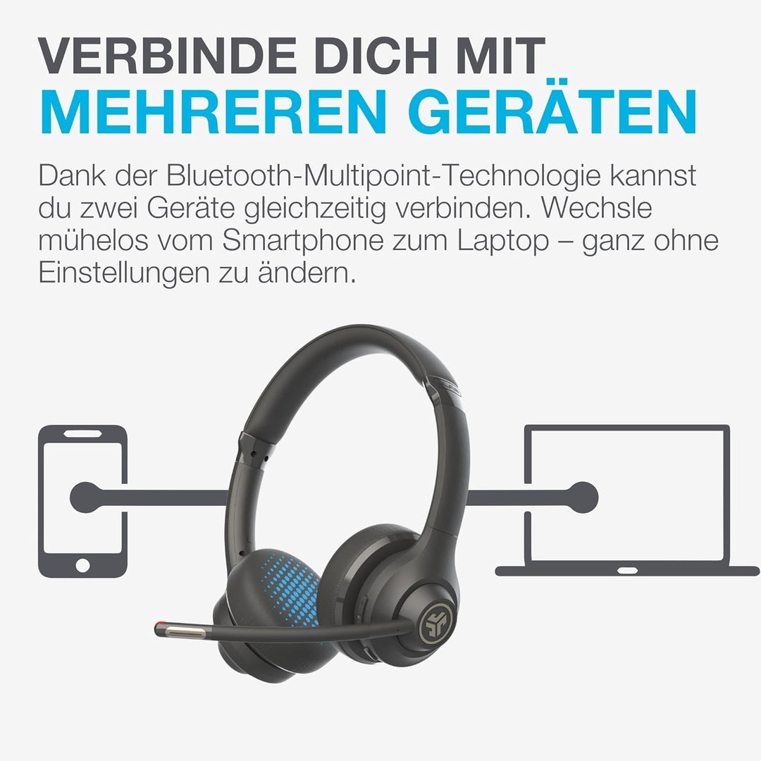 JLab Go Work 2nd Gen Headset mit Mikrofon Bluetooth & USB C Dongle, 55+ Std. Akku, On Ear Wireless H