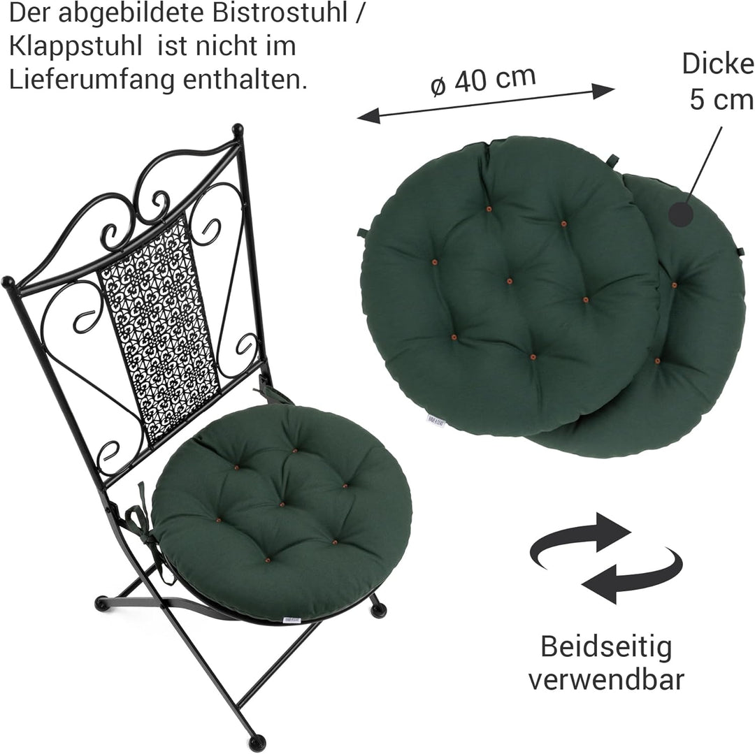 Sitzkissen Rund 40cm - 2er Set - Bequeme Sitzkissen Outdoor - Waschbar bis 95°C, Wetterfest, Orthopä