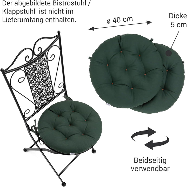 Sitzkissen Rund 40cm - 2er Set - Bequeme Sitzkissen Outdoor - Waschbar bis 95°C, Wetterfest, Orthopä