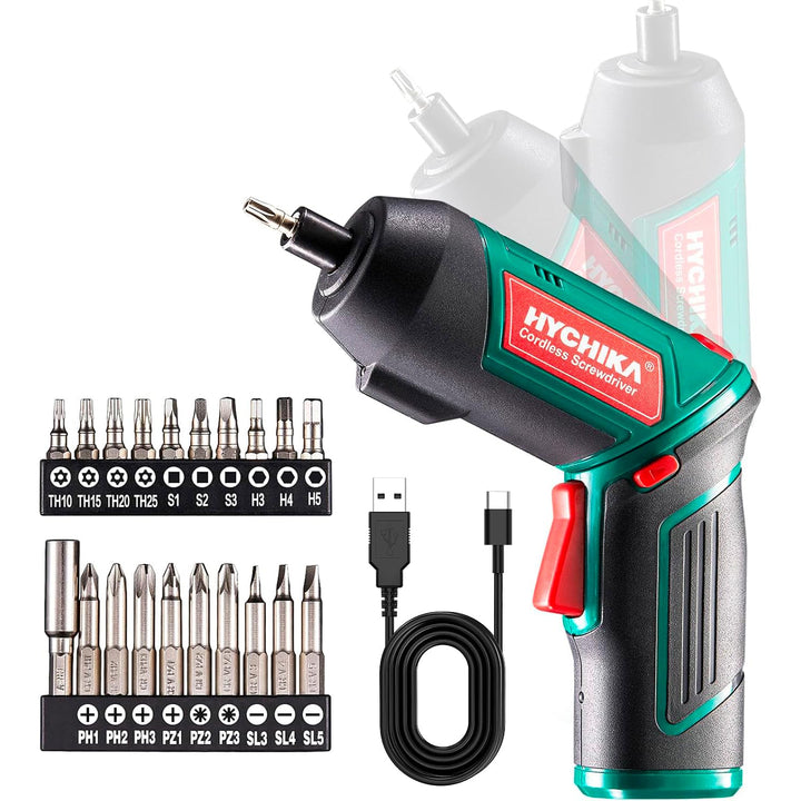 HYCHIKA Akkuschrauber, Cordless Screwdriver 6N·m Drehmoment und 2000mAh Akku 3,6V mit 20 Zubehörteil