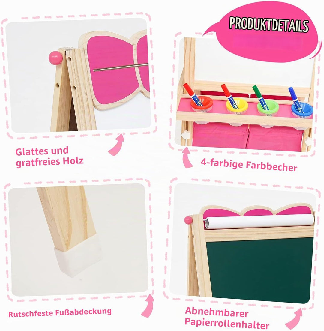 Siairo Kinder Spiel-Tafel aus Holz Höhenverstellbar Kinder Staffelei mit Papierrolle Schöne Schleife