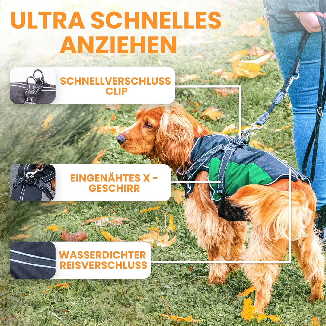 TIERHOOD - Hunderegenmantel wasserdicht [INKL. Geschirr] - Regenmantel Hund - [INKL. Reflektoren] -