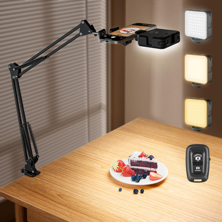 Overhead Stativ Handy mit Licht,Winkel einstellbar Handy Stativ mit Licht 3 Lichtfarben Einstellbare