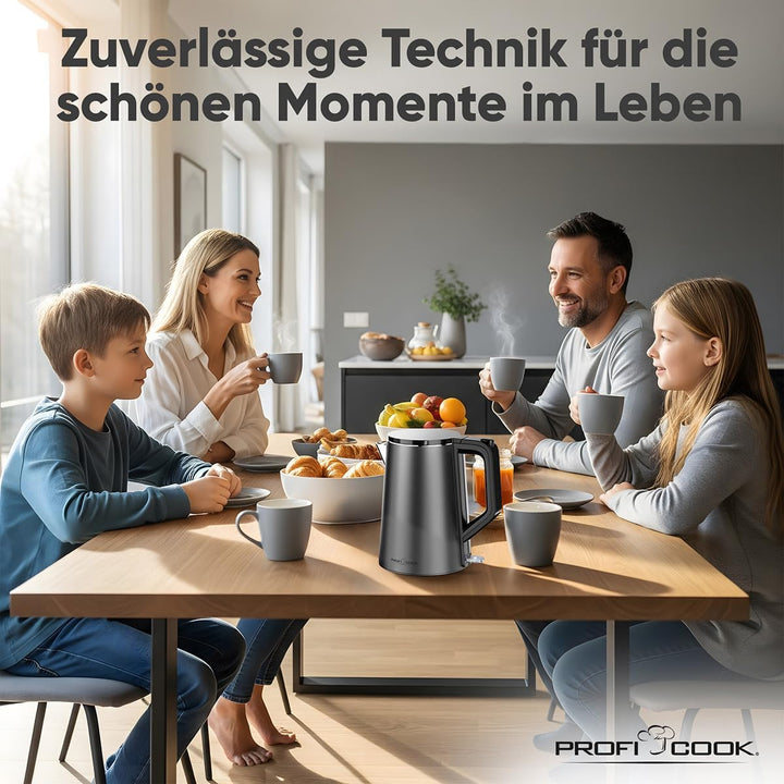 ProfiCook® Wasserkocher 1,5 Liter | 2200W | doppelwandiges Thermogehäuse | Einhandbedienung | Statio