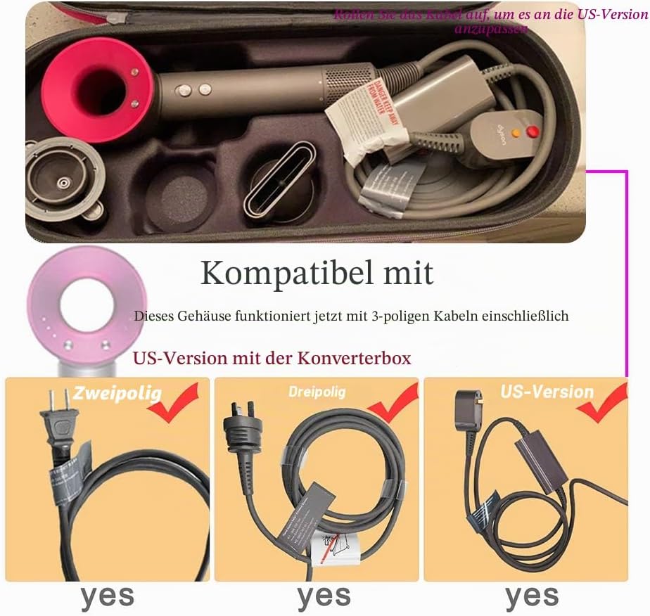 RLSOCO Tasche für Dyson Supersonic Hair Dryer/Supersonic Haartrockner & Modell HD15/HD08（Dunkelrosa）