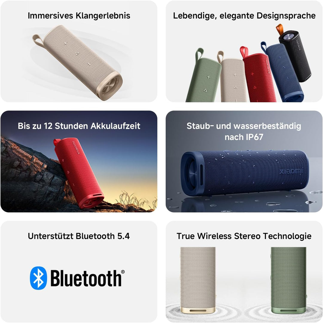 XIAOMI Sound Outdoor 30W, 12h Akku, IP67, BT 5.4, 30W Sound, TWS, Schnellladung, Rot