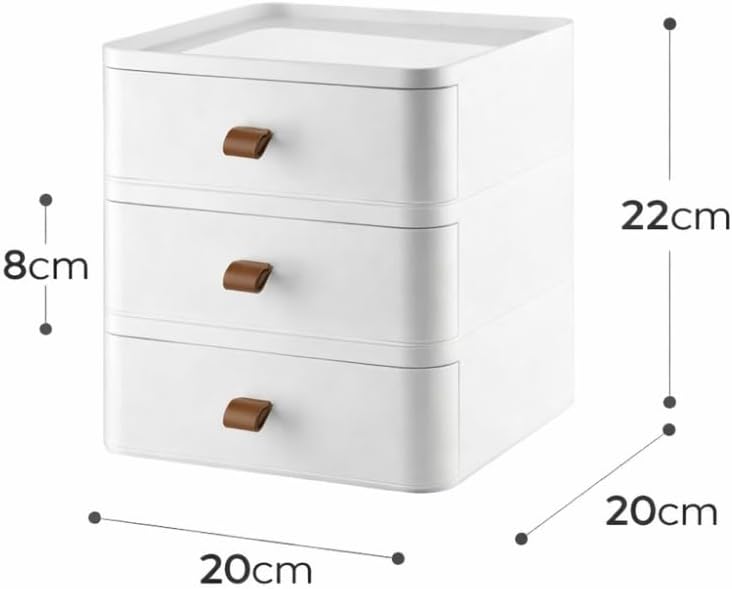 Sugodesign 3-Schubladen Schreibtisch-Organizer, Weiss mit Braunen Griffen, 20x20x22 cm, Aufbewahrung