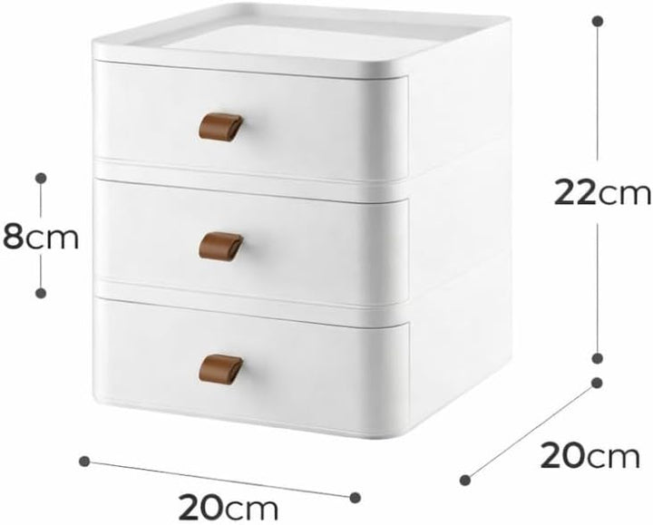 Sugodesign 3-Schubladen Schreibtisch-Organizer, Weiss mit Braunen Griffen, 20x20x22 cm, Aufbewahrung