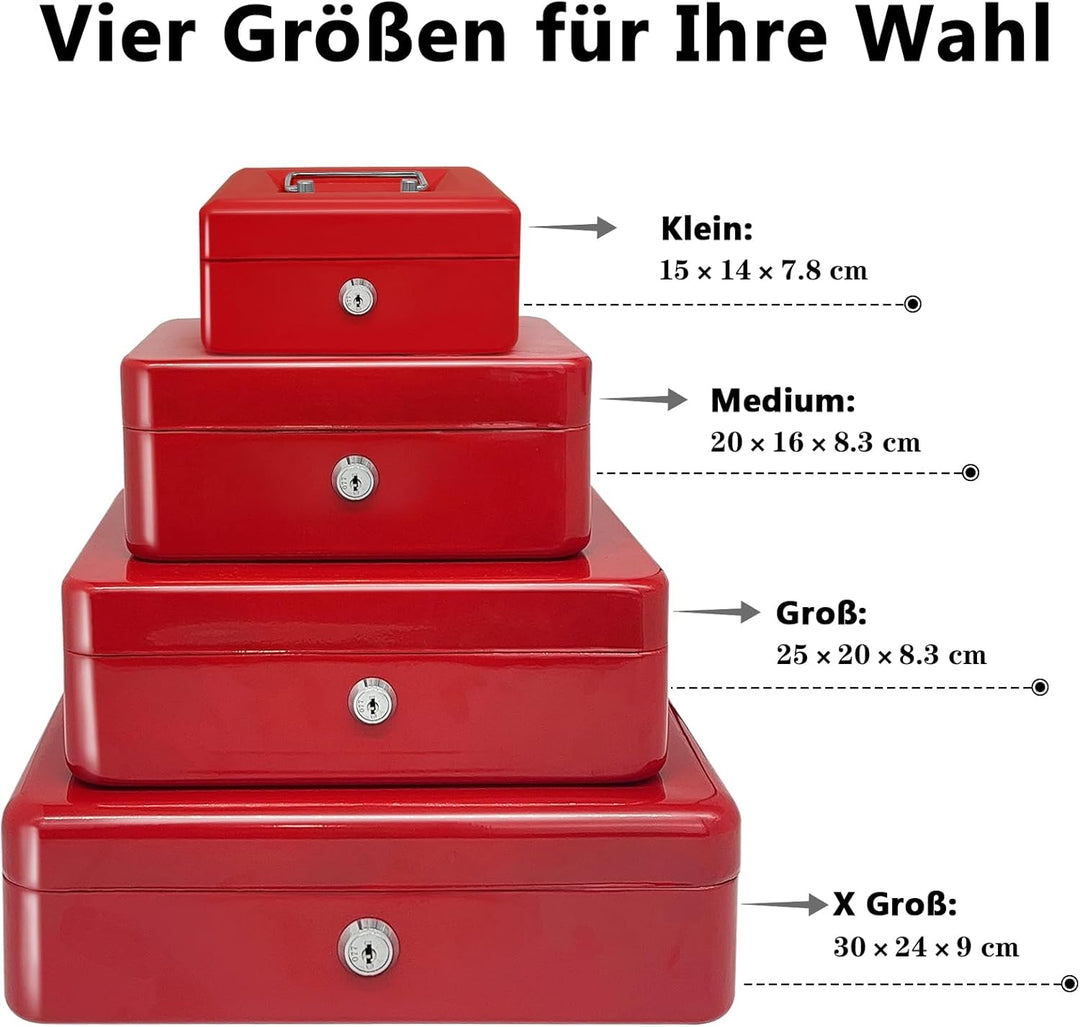 Stahlkassette mit Schlüsselschloss, Metall-Geldkassette mit Geldfach, Geldaufbewahrungsbox mit absch