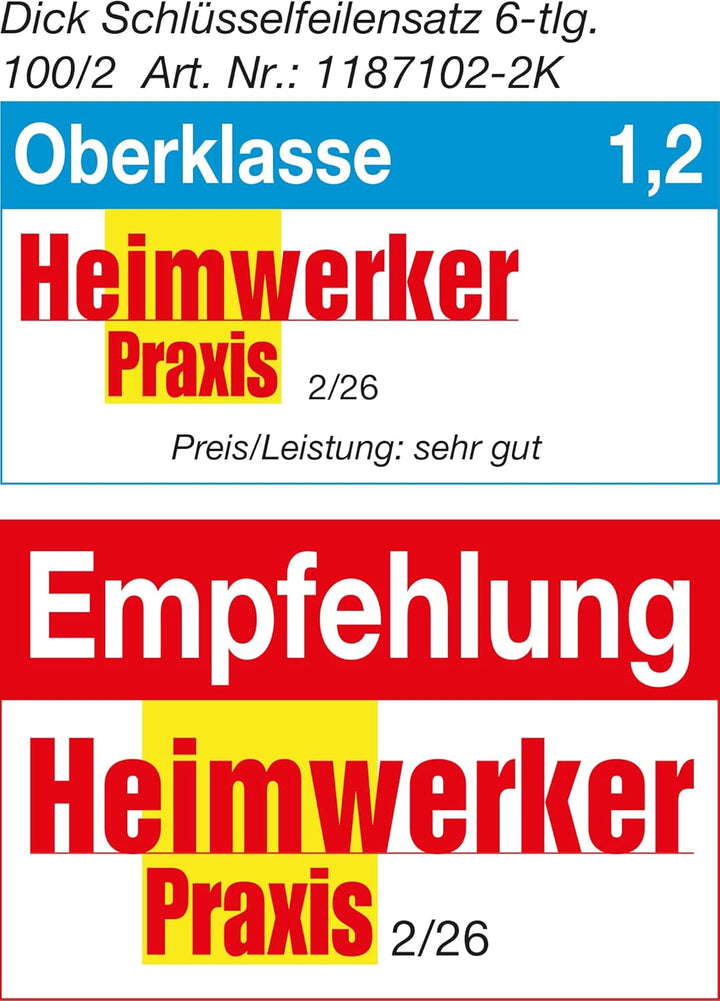 F. DICK Schlüsselfeilensatz 6tlg. 100 mm (Feilen für allgemeine Arbeiten, Hieb 2, Stahl, Eisen, NE-M